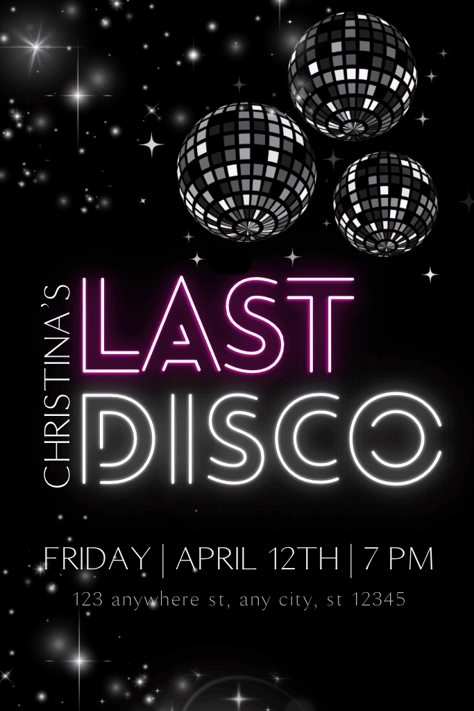 Last disco bachelorette party invitation