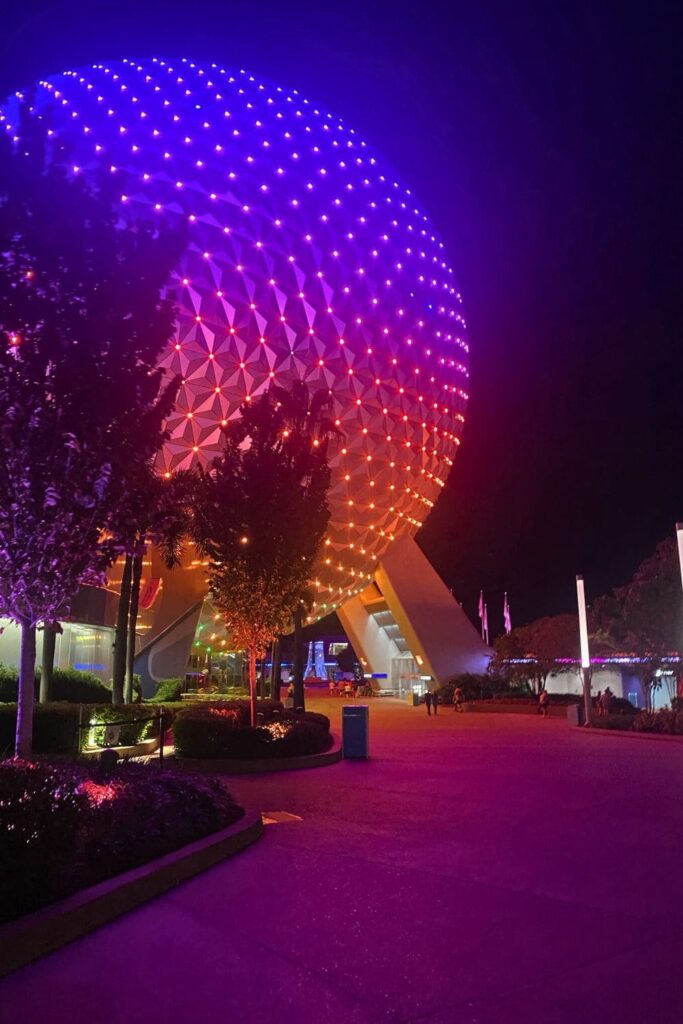 Epcot ball at night