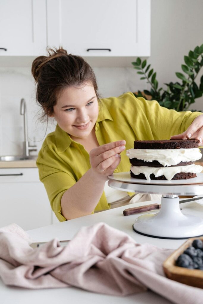 Woman baking a cake