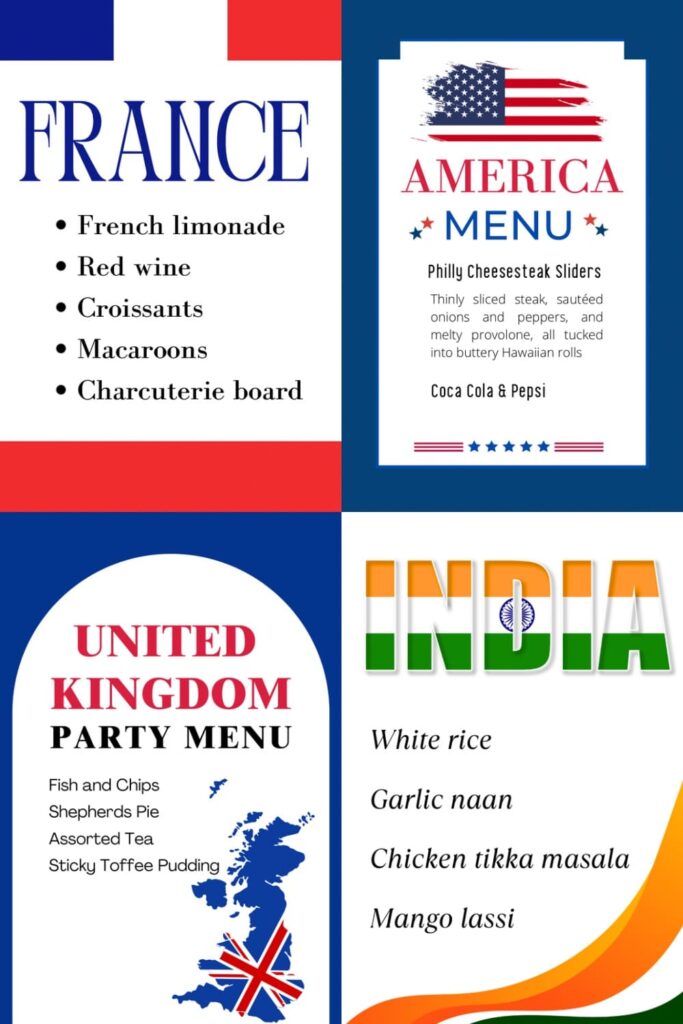 Event menu for various countries including France, America, India, and United Kingdom