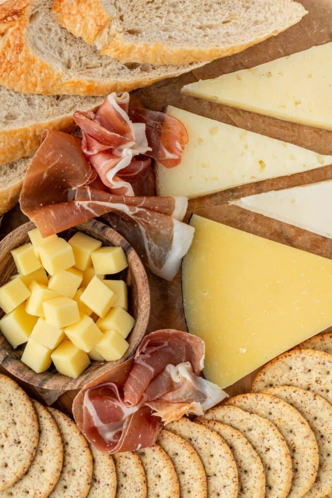 Cheese and crackers charcuterie board