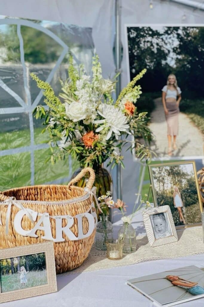 Graduation party decorations with baby pictures