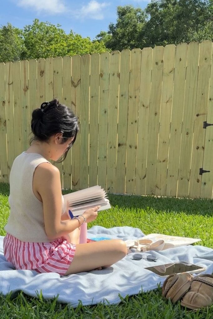 Reading a book outside