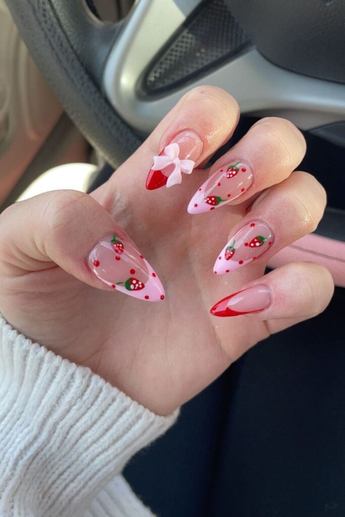 Strawberry summer nails as a cute summer bucket list idea
