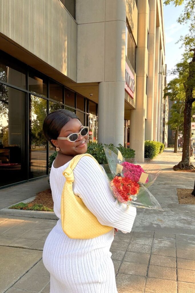 Woman holding a bouquet of flowers