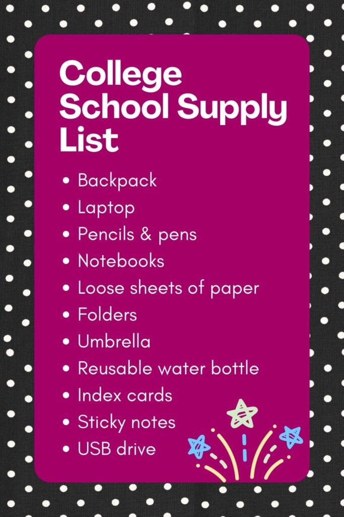 College school supplies list