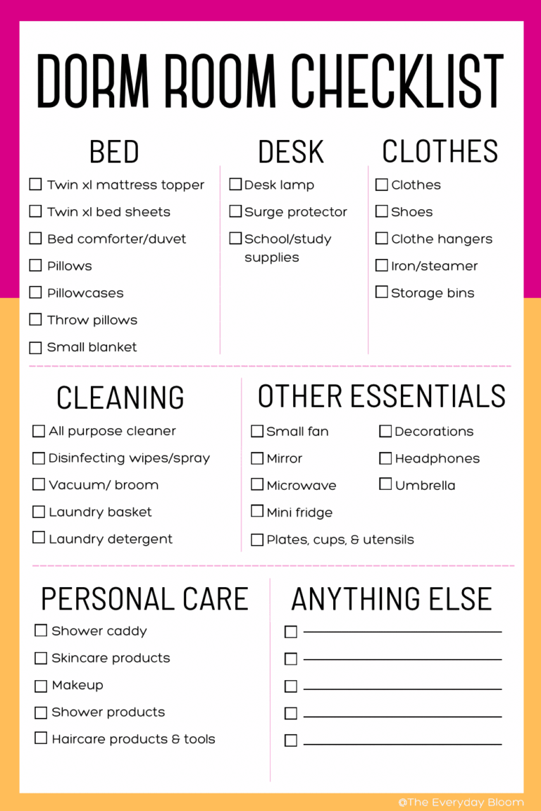 Dorm room checklist