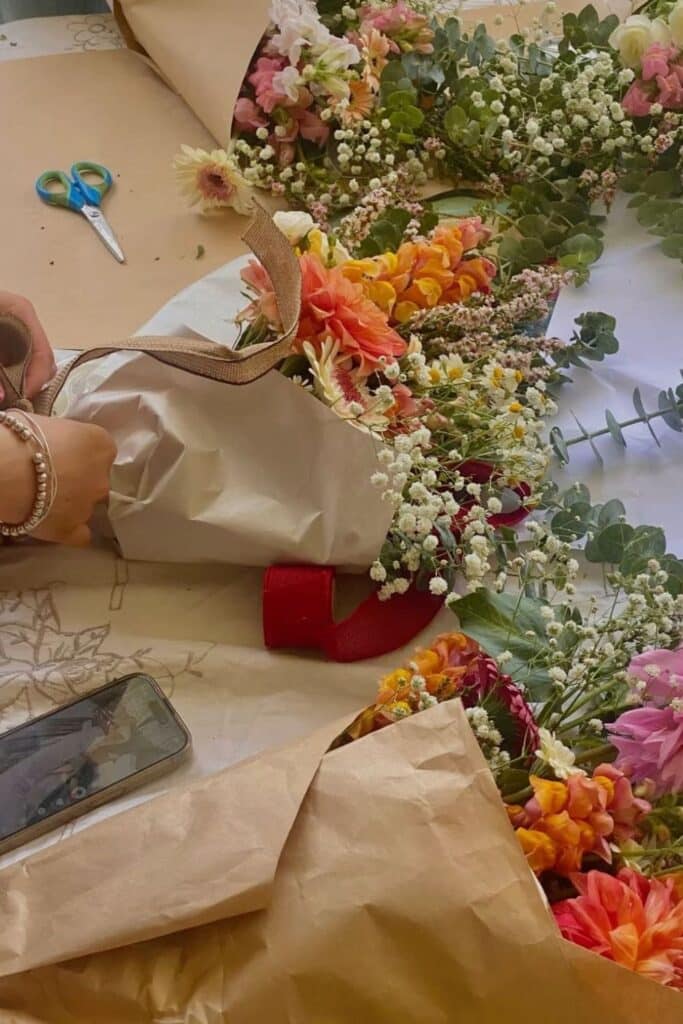 Friendsgiving bouquet making