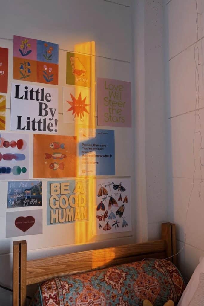 Posters on dorm room wall