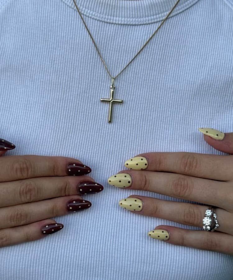 Brown and butter yellow nails