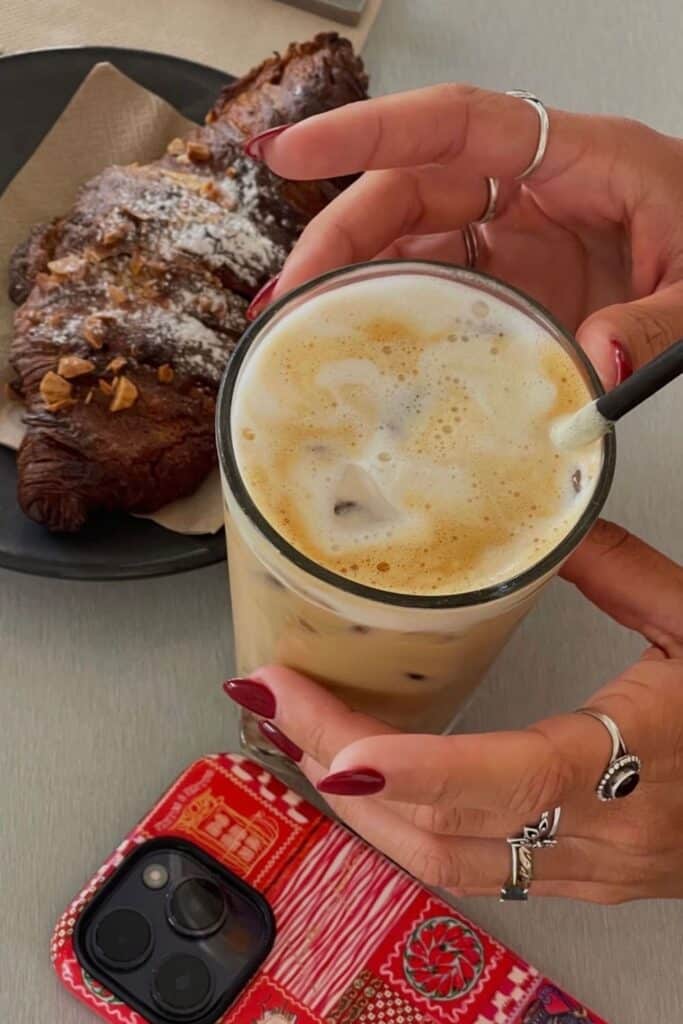 Croissant and iced coffee