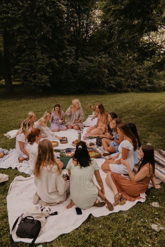 Friends having a fall picnic